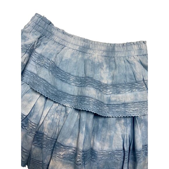 LoveShackFancy Ruffle Mini Skirt Pacific Indigo Hand Dye Blue Tie Dye-sz XS - Picture 9 of 10